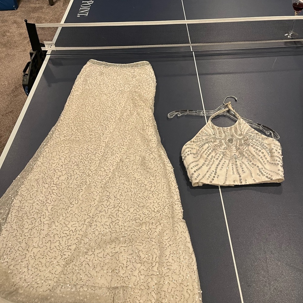 Silver sequin two piece prom dress - Picture 4 of 12